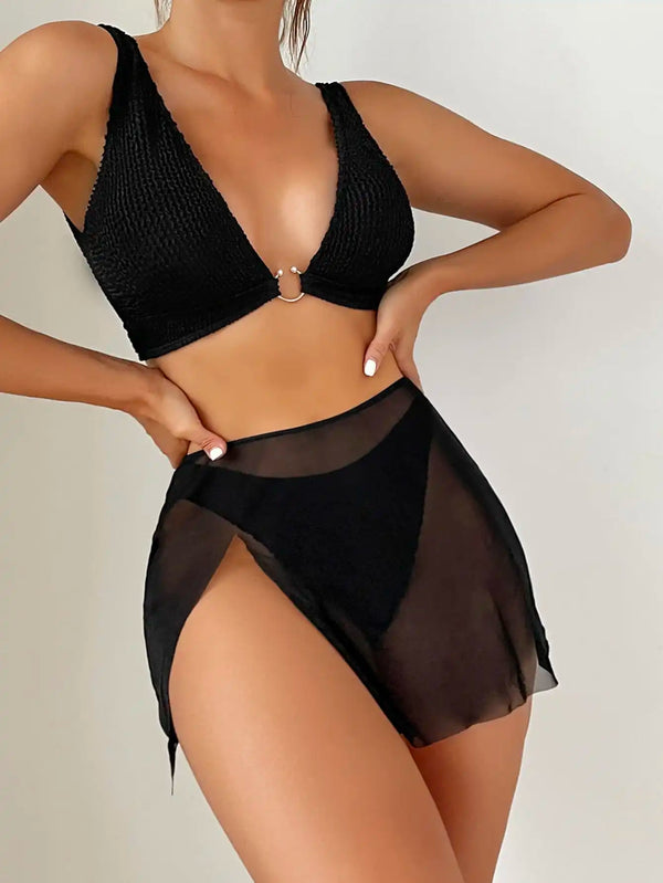 Biquíni Preto Ana Clara Sunshine Top com e fecho atrás + Calcinha e Saída de Praia