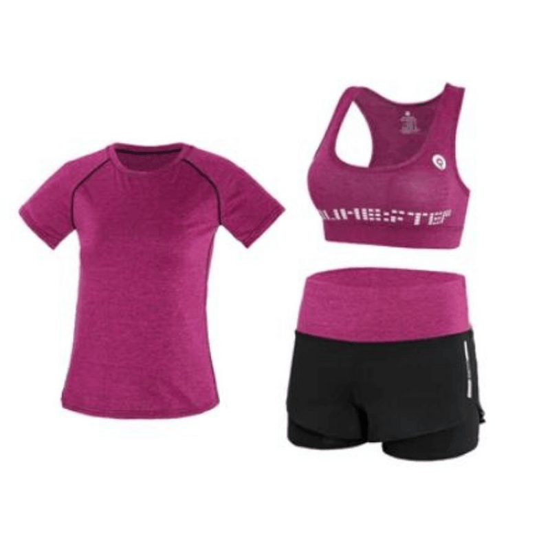 Conjunto Fitness Kit 5 Peças Top, Shorts, Legging Cintura Alta, Camiseta e Moletom