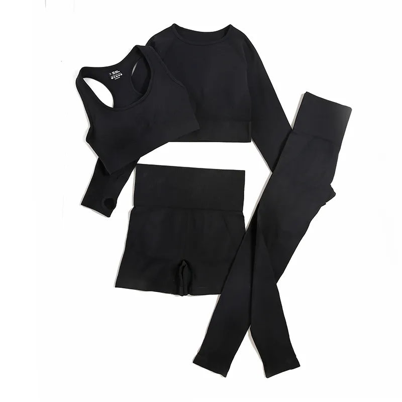 Conjunto Fitness Kit 4 peças - Top Shorts Legging e Blusa para atividades físicas